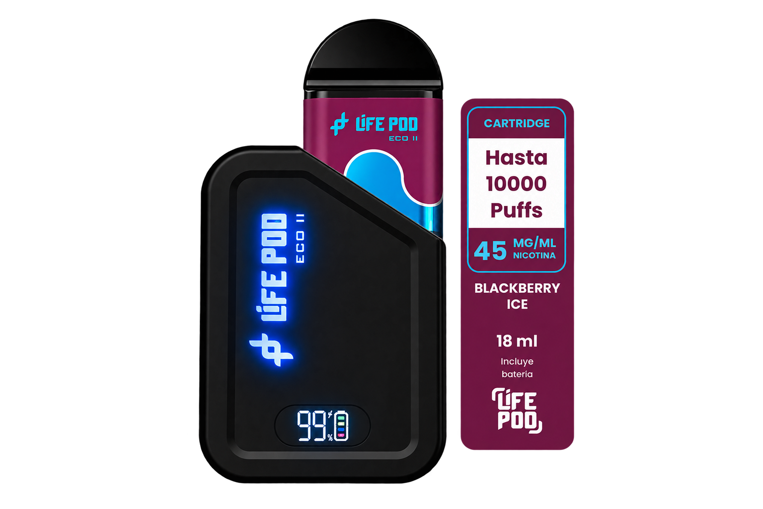Kit Life Pod Eco II Blackberry Ice 10000 Puffs (5 Unidades)