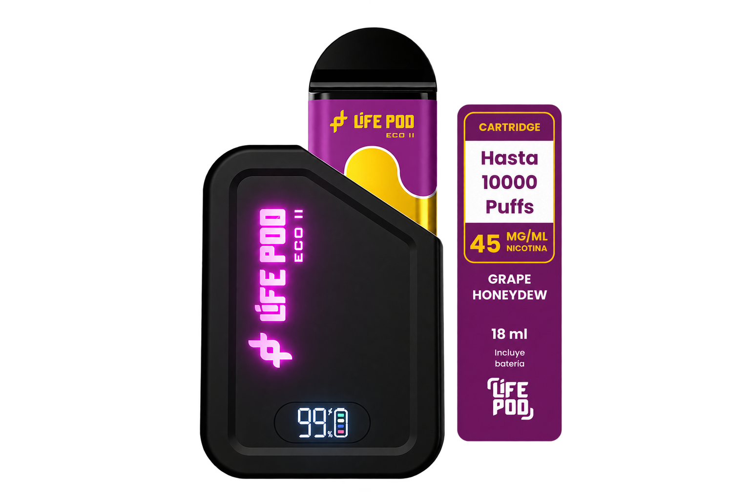 Kit Life Pod Eco II Grape Honeydew 10000 Puffs (5 Unidades)
