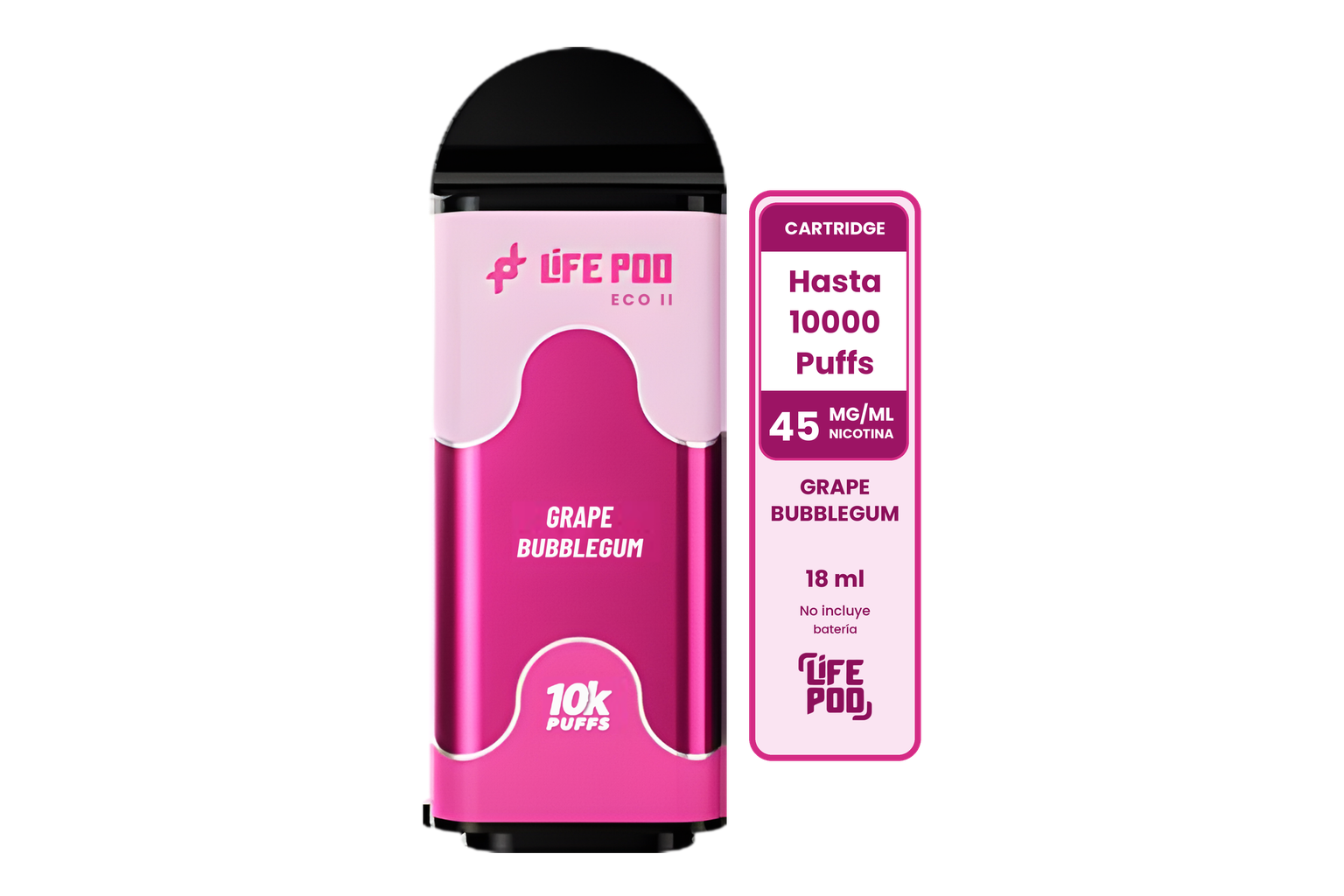 Life Pod Eco II Cartucho Grape Bubblegum 10000 Puffs (5 Unidades)