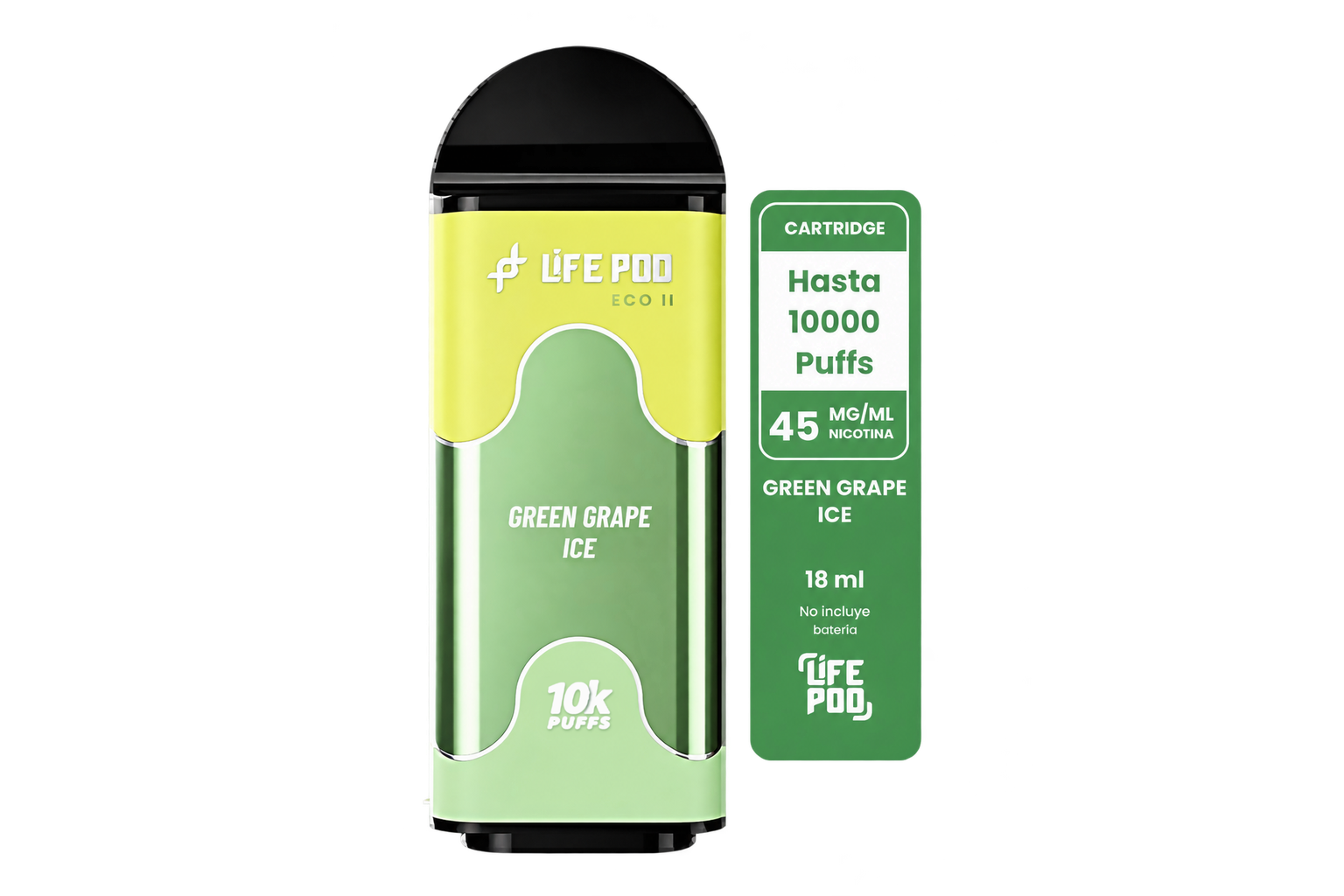 Life Pod Eco II Cartucho Green Grape Ice 10000 Puffs (5 Unidades)