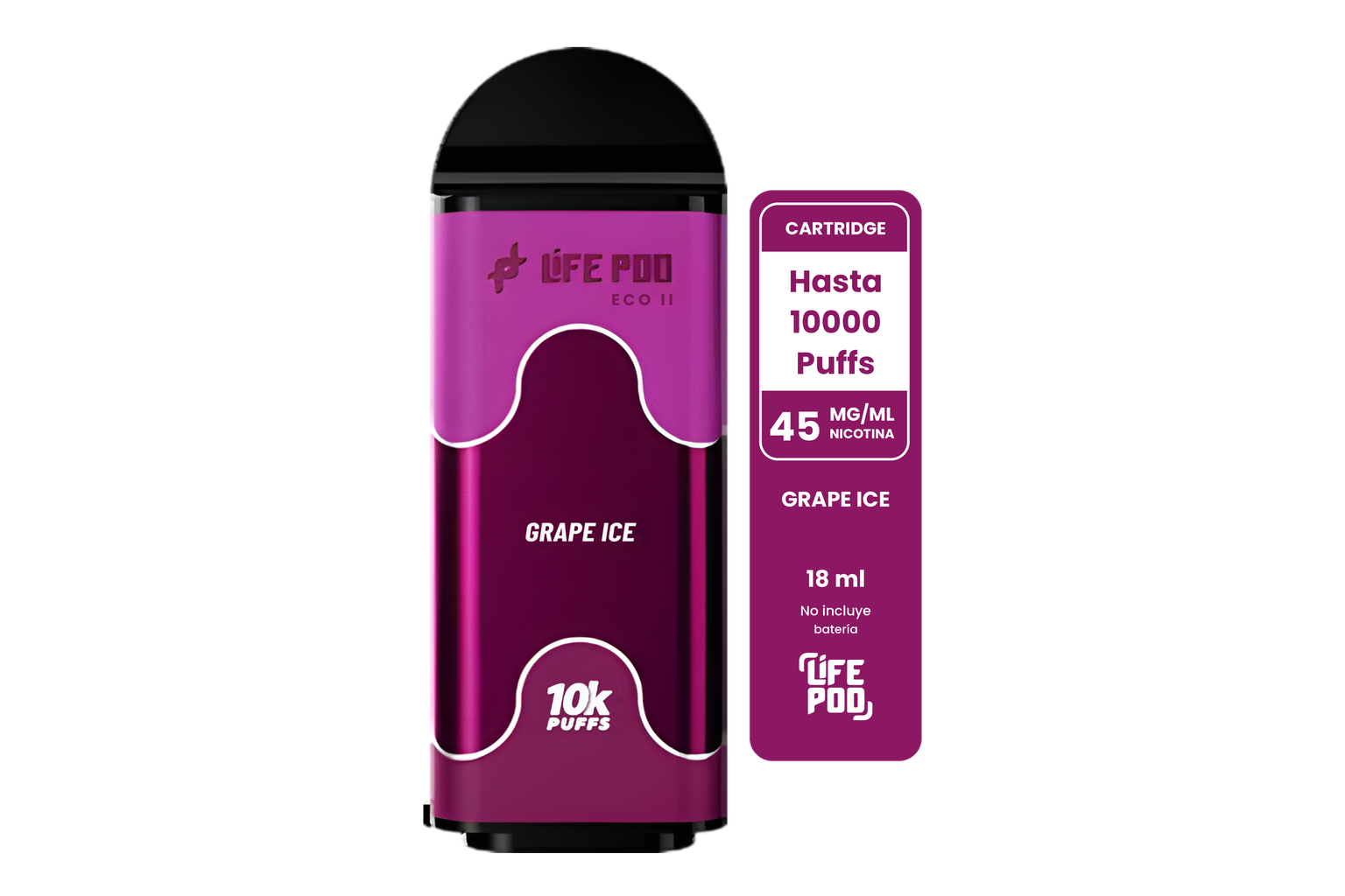 Life Pod Eco II Cartucho Grape Ice 10000 Puffs (5 Unidades)